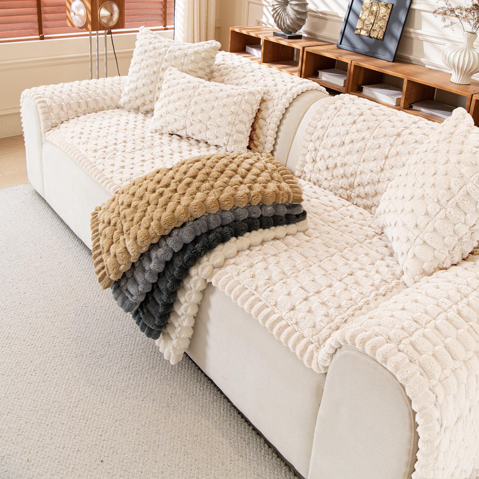 

Honeycomb Velvet Sofa Cushion Simple Anti Slip Seat Cushion Backrest Towel Plush Thickened Sofa Cover Cloth 60*60cm