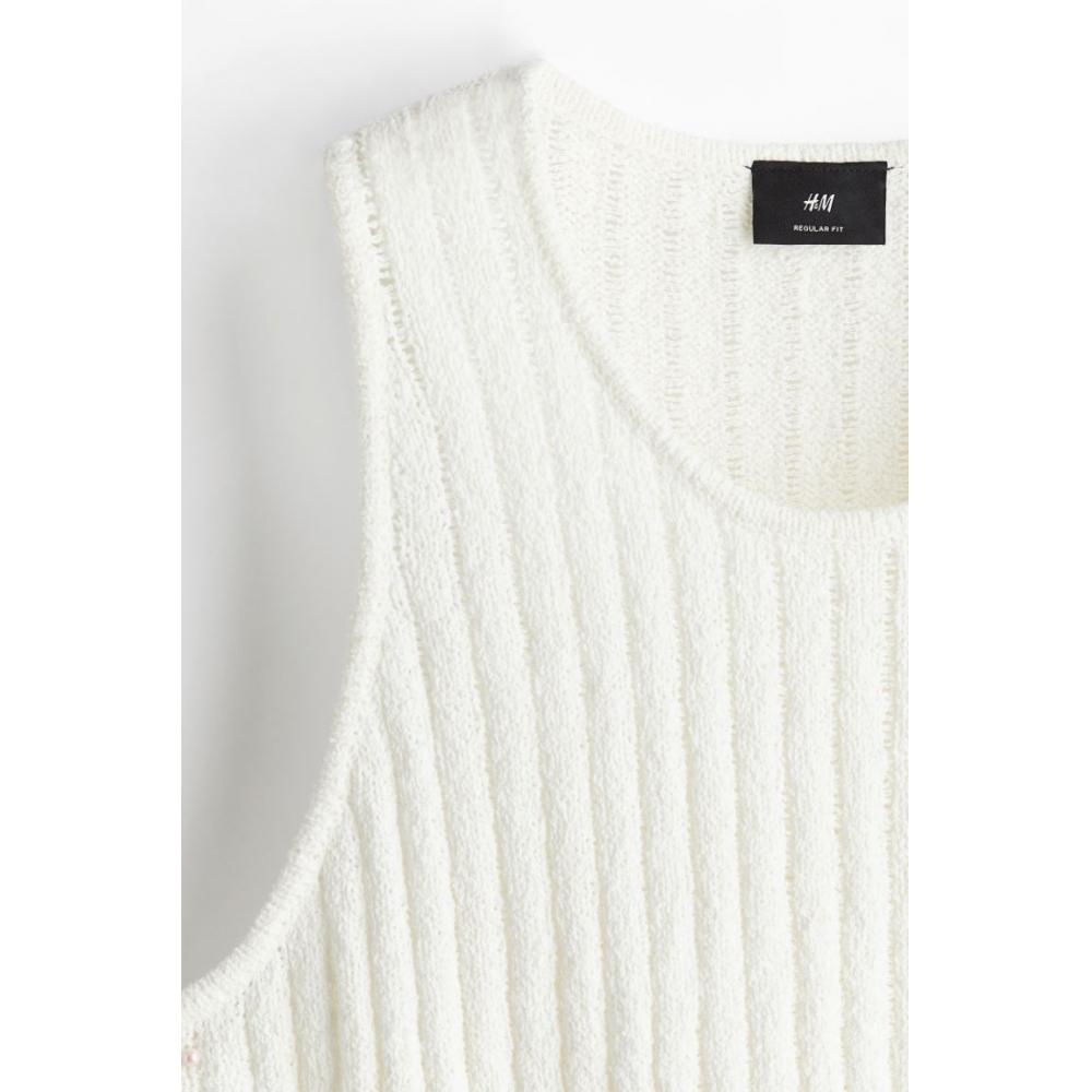 H M Ribknit Sleeveless Top Regular Fit creaM