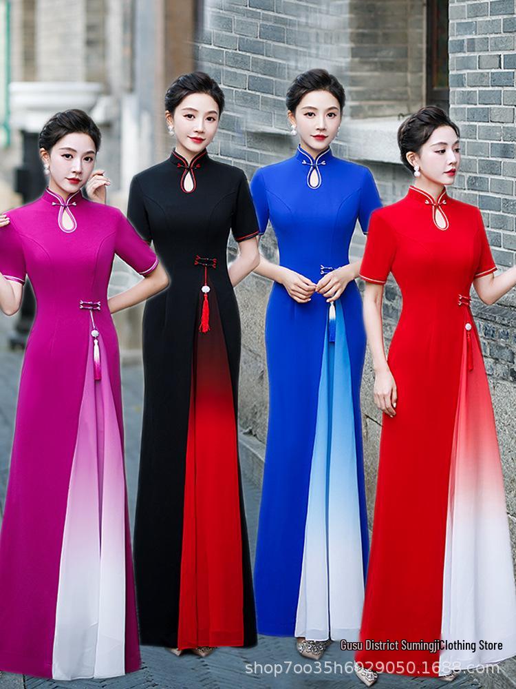 

2025 Одри Ретро Ципао: Формальное сценическое платье большого размера однотонное S розы красного