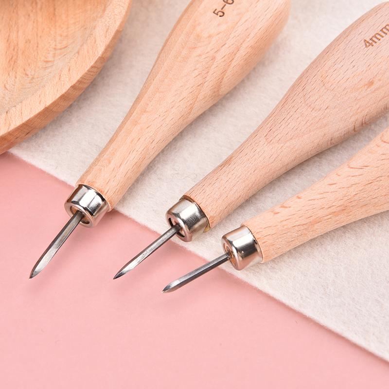 1Pcs Wooden Diamond Rhombus Awl Diy Leather Stitching Sewing Awl Punch Tool
