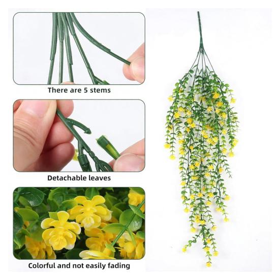 Hängende Kunstblume mit Eukalyptusblättern UV-beständig Fake-Blumenranke Innen Außen Garten Kunstblüte Rattan Dekor