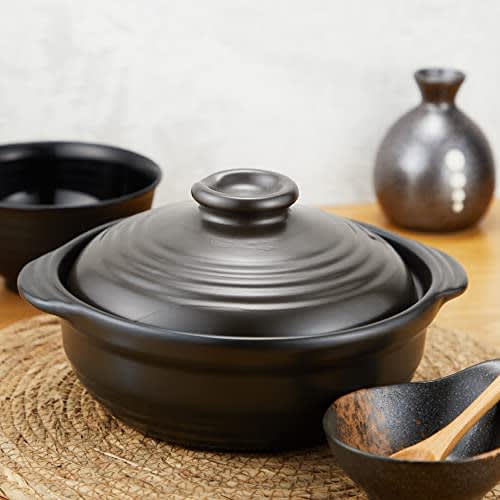 BLACK New IH Compatible Earthenware Pot, Size 7, Black, Serves 2-3 People