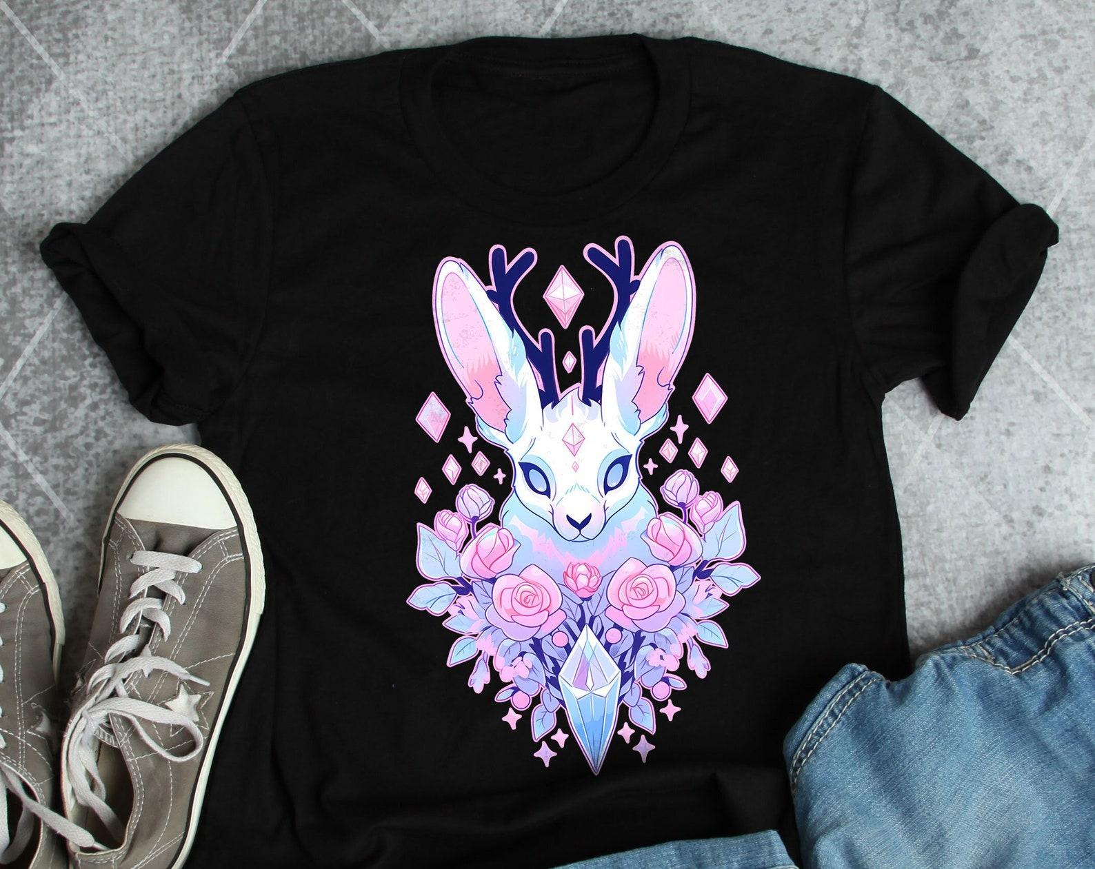 Jackalope Shirt,  , Pastel Goth Lover Gift, Cute Bunny Rabbit T-shirt, Tshirt, Kawaii Goth, Cryptid, Fantasy Animal Jack Rabbit Hare 140