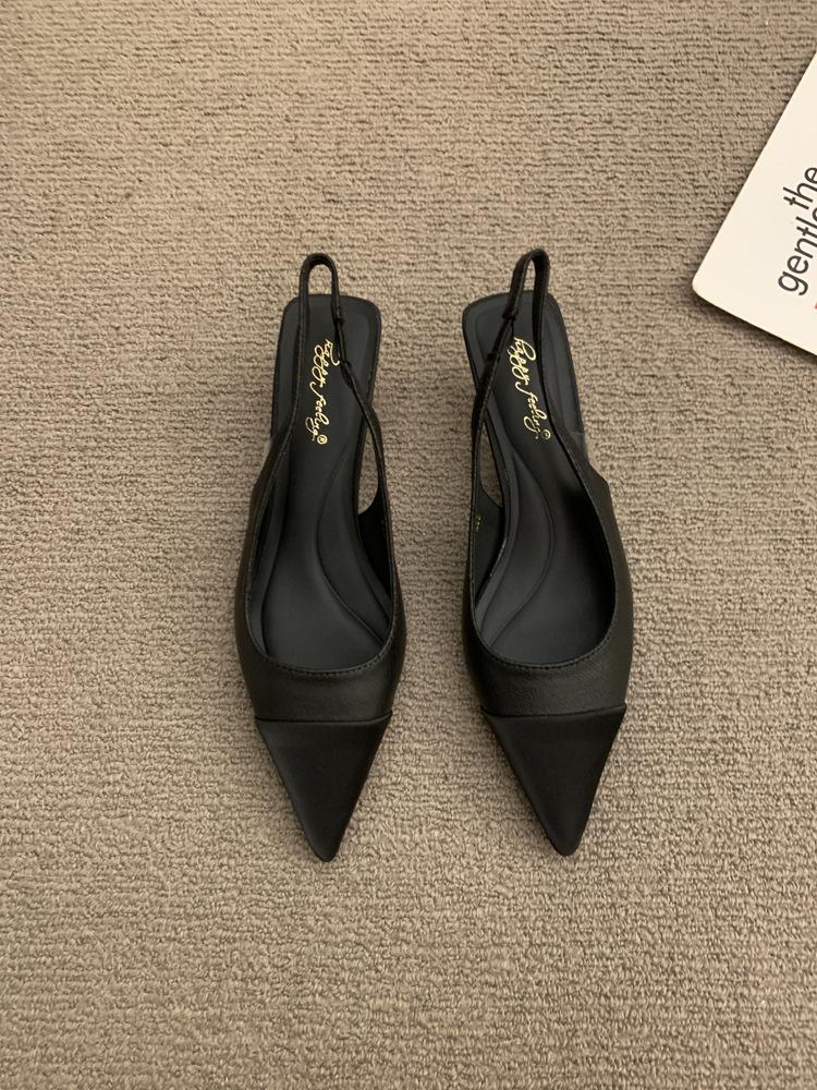 French retro stiletto high heels temperament celebrity gentle match skirt pointed empty single shoes half bag head sandals women