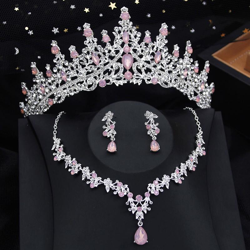 3 Piece Bridal Crown Jewelry Sets for Women Princess Tiaras Set Necklace Earrings Wedding Bride Jewelry Costume Accessories