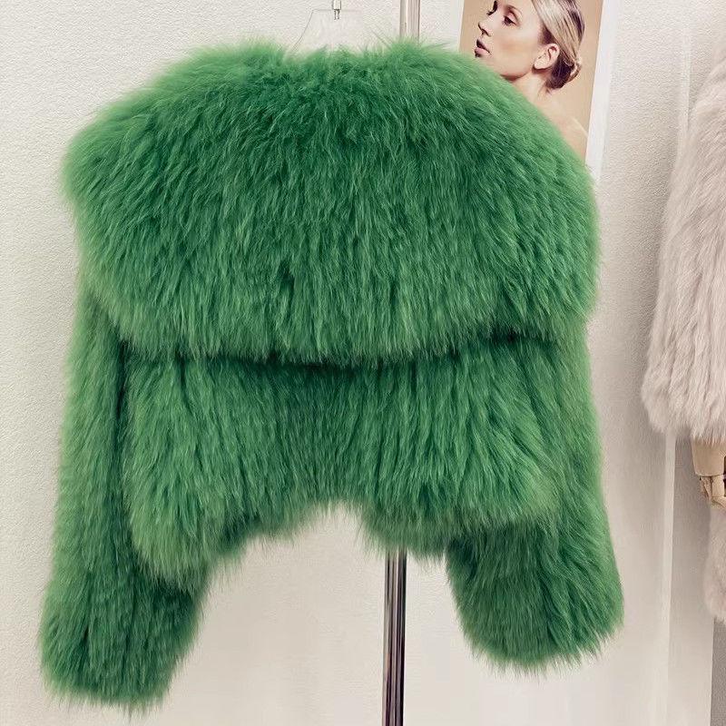

Осінньо-зимове нове пальто жіноче штучне хутро хутро імітація хутра темно-синій комір коротке легке хутро лисиці зелене M 111-65kg