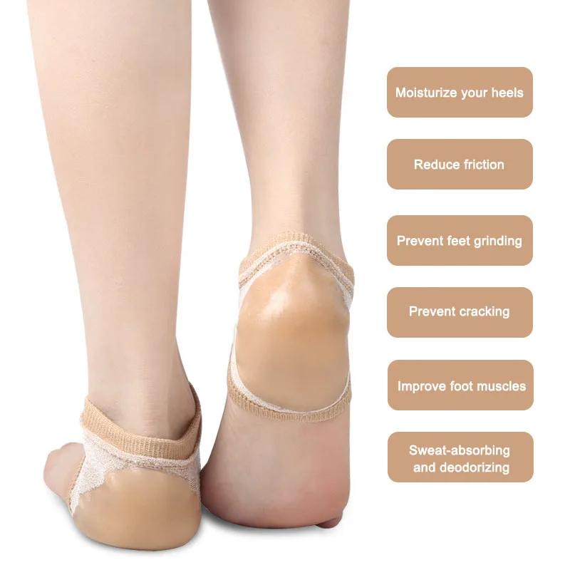 Gel Silicone Heel Protector Sleeve Heel Pads Heel Cups Plantar Fasciitis Support Feet Care Skin Repair Cushion Half-Yard Socks