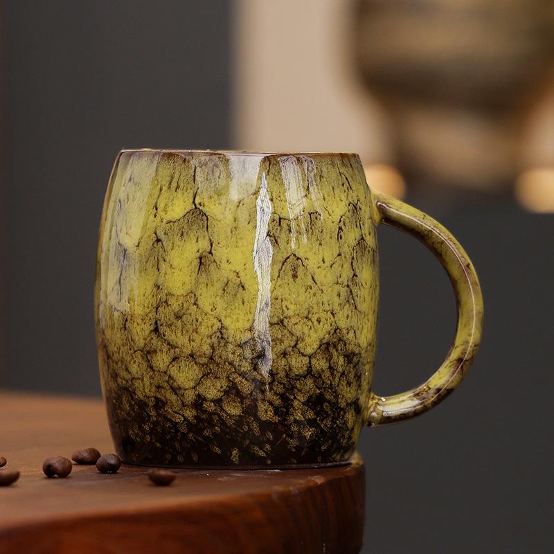 Ceramic Coffee Cup American Retro Latte Latte Flower Cup High Value Water Cup Large Capacity Mug