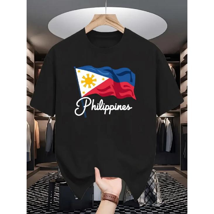 Large-Sized T-Shirt Featuring a Printed Design of The Philippine Flag, Suitable for Both Men And Women, Perfect for Casual Summer Wear with Short