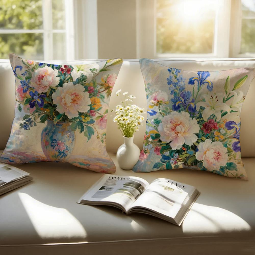 Flower Vase Cushion Cover Pillowcase Anti-Dustmite Invisible Zipper Short Plush Sofa Cushion