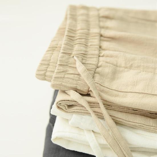 Men Long Pants Adjustable Drawstring Elastic Waist Casual Trousers with Pockets