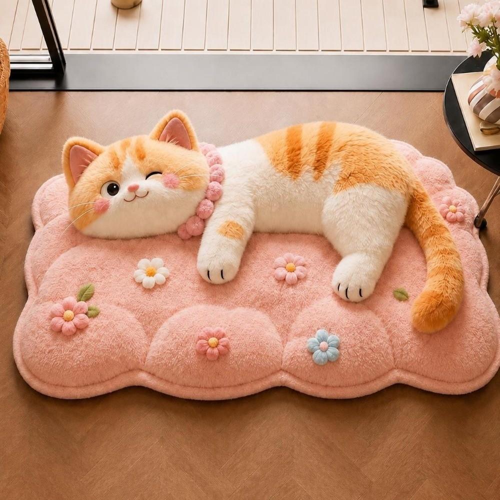 Non-Slip Cat  Area Rug 2D Cartoon Carpet Soft Home Decor Carpet  Living Rooms