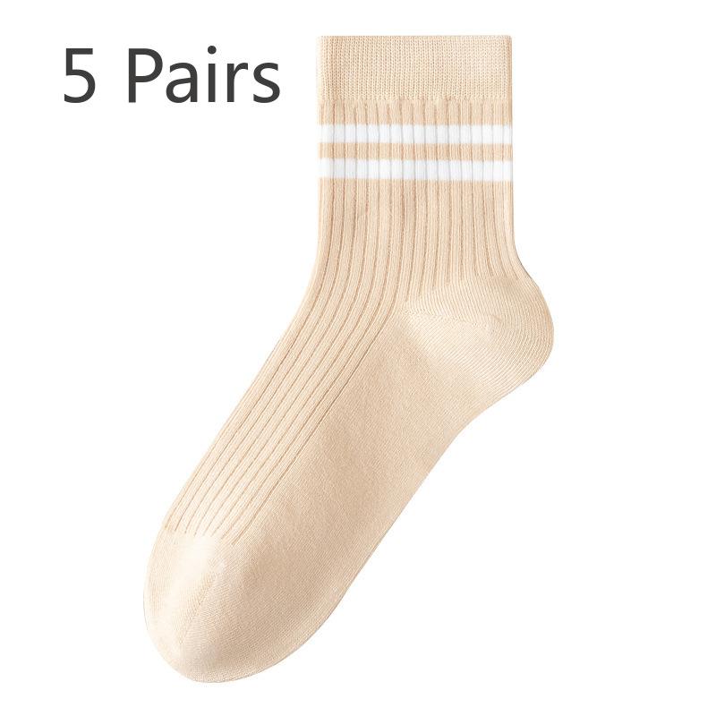 5 Perechi de Șosete Dama de Primăvară și Toamnă Antibacteriene din Bumbac Pur Fără Cusături cu Bare Paralele Medii