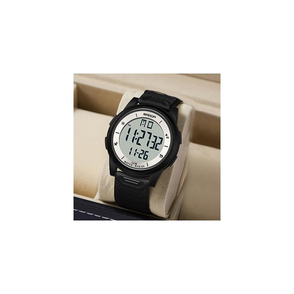 Timever Digital Men's Watch Slim Lightweight Waterproof LED Alarm Sports Stopwatch with Japanese Manual