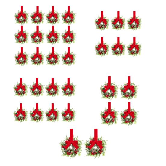 Christmas Mini Cabinet Wreaths Artificial Norfolk Pine Wreath with Ribbon Bows Red Berry Pinecones Small Kitchen Wreath for Window Door Wall Decor