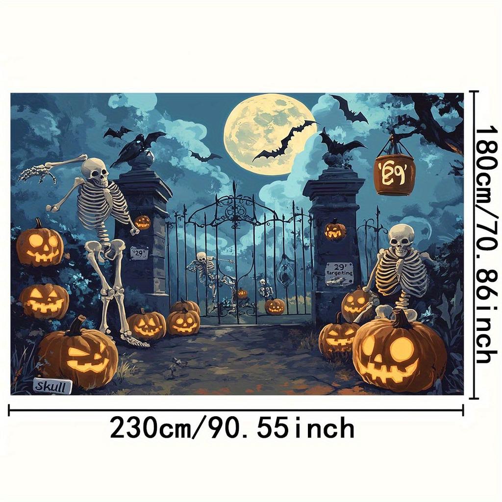 1 piece of Halloween polyester background cloth - skull pumpkin lantern and full moon design Halloween decoration