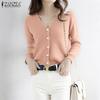 ZANZEA Herbst Elegante Damen V-Ausschnitt Langarm Textur Lässige Strickwaren Cardigans