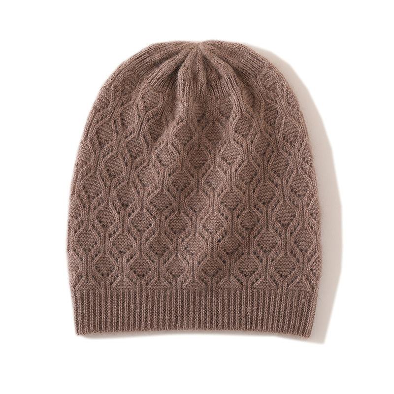 Cashmere Autumn and Winter New Style Women's High End Solid Color Cable Thickened Warm Fashion Knitted Casual Hat