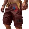 Men's Casual Multi Pocket Cargo Shorts with Flag and Letter Print Design Functional Workwear Shorts Without Belt Suitable for Outdoor Activities