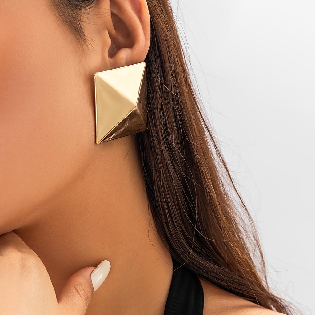 IngeSight.Z Creative Gold Color 3D Geometric Stud Earrings for Women Men Vintage Wedding Party Jewelry 2025 Valentine Day Gift