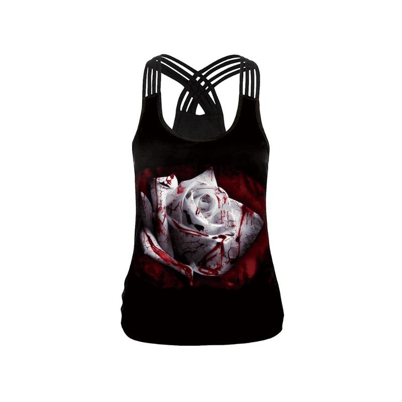 Skull digital printing body sling vest female Halloween hollow belt vest casual breathable bottoming shirt