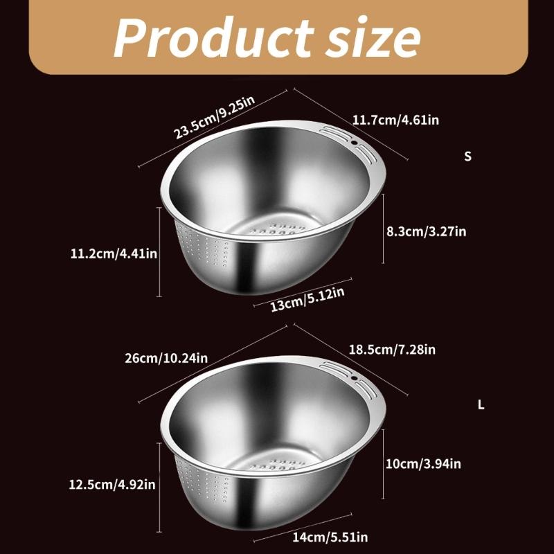 304Stainless Steel Kitchen Basin Serving Basket Washing Basket Kitchen Colander Washing Bowl for Rice and Vegetables
