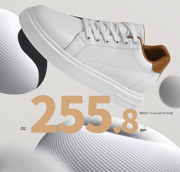 Pánské kožené tenisky zvyšující výšku o 8 cm - Bílé, Trendy silná podrážka, Prodyšné a ležérní sportovní styl