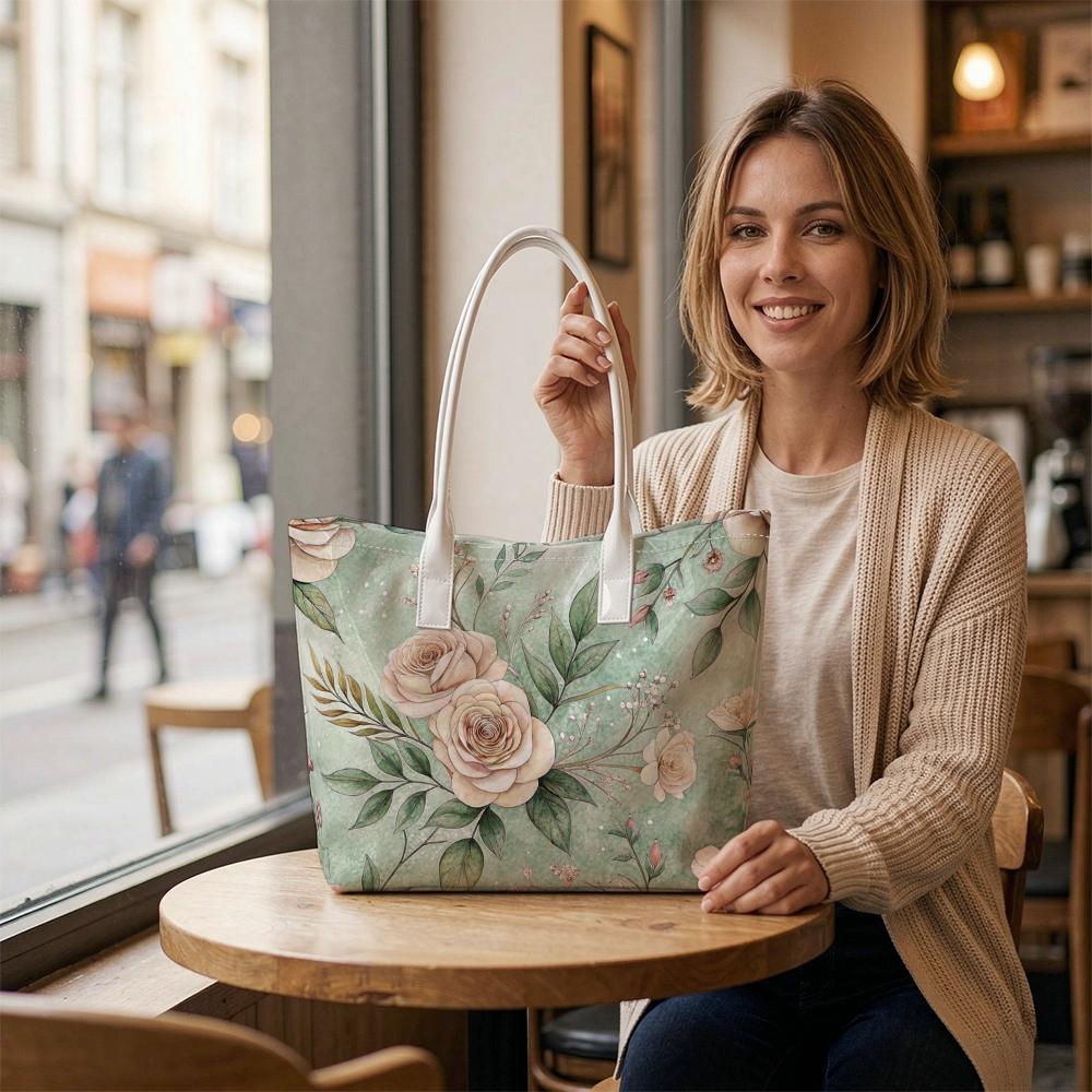 Elegant Floral Printed Tote Bag Fashion Casual Daily Carry Handbag for Ladies Outdoor Shopping