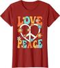 Love Peace Sign Groovy Hippie Graphic Tee Retro 70s Style Cotton T-Shirt for Women