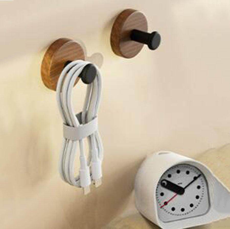 Walnut Wood Door Hook Adhesive Bathroom Towel Rack No-Drill Wall-Mounted Coat Hanger Wooden Hook for Kitchen or Bathroom