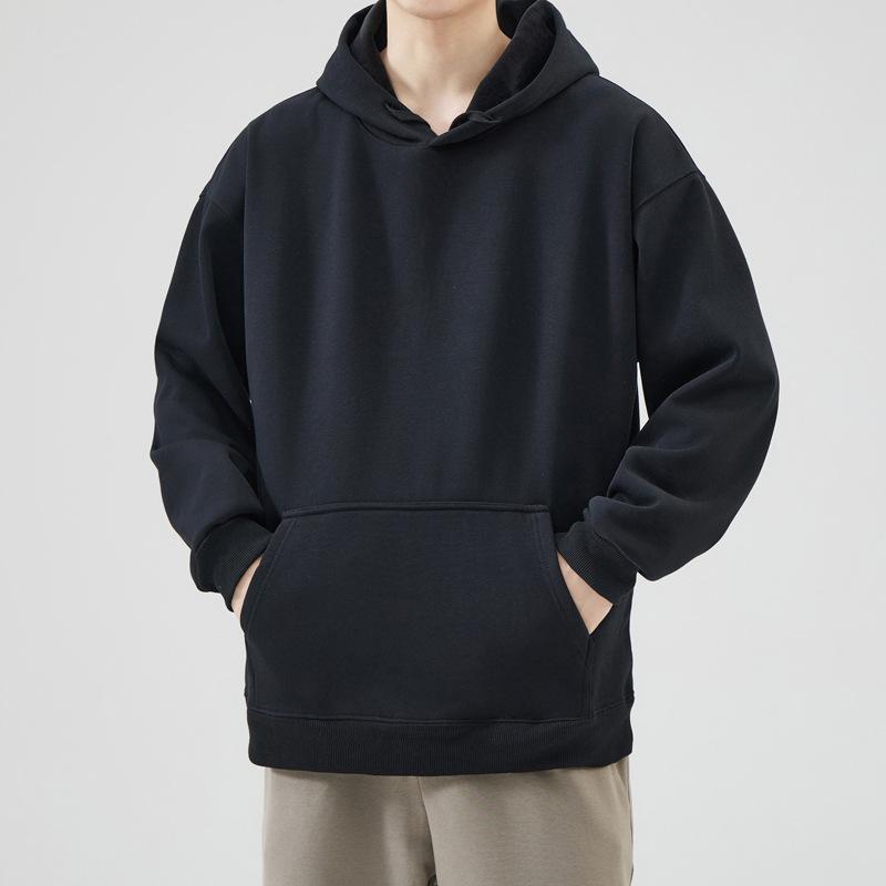 2024 Autumn/Winter New Men'S Solid Color Hoodie With Thick Velvet Coat/Regular Coat Heavy Hooded Top