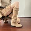 Maillard Pleated Pile Boots Women's Thick Heel Skinny Versatile Fashion Boots But Knee Boots Women's Western Knight Boots