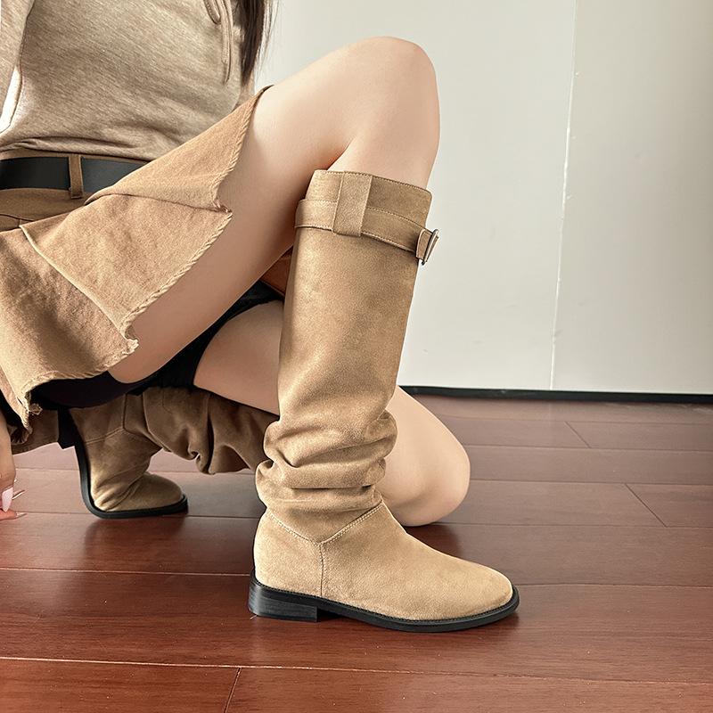 Maillard Pleated Pile Boots Women's Thick Heel Skinny Versatile Fashion Boots But Knee Boots Women's Western Knight Boots