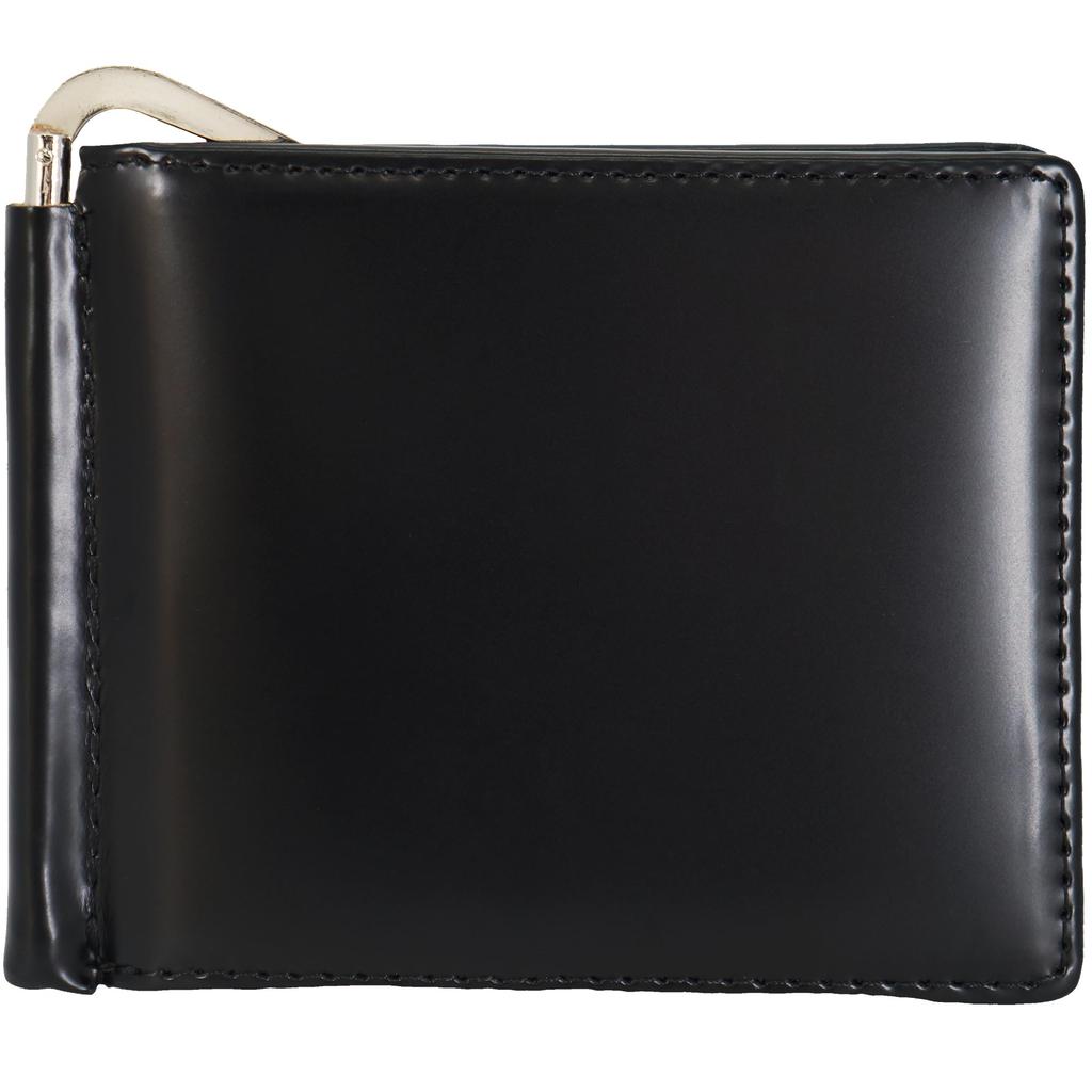 Black Money Clip Wallet Made from Genuine Horse Leather Cordovan. Slim, Slim Bifold Wallet with Card Slots, Bill Compartment, and Metal Hardware.