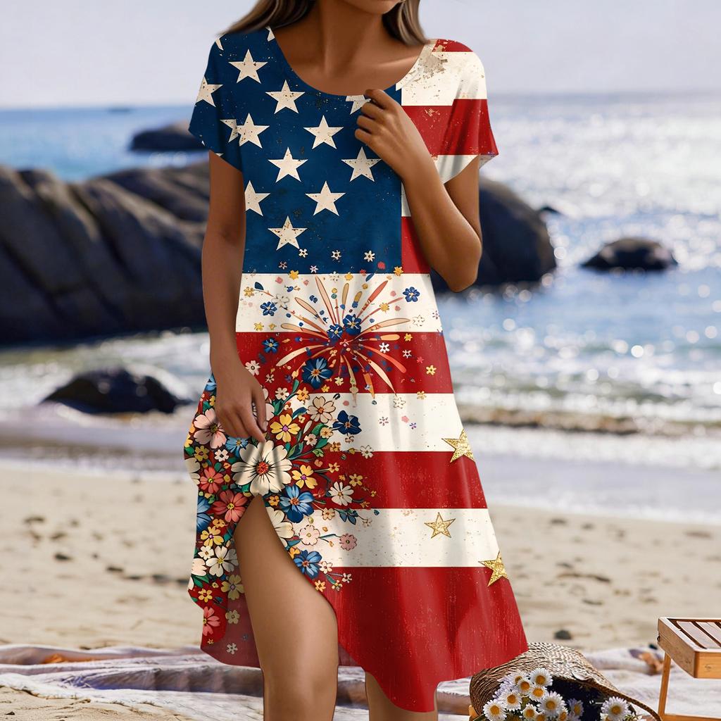 Women's Fashionable Casual Independence Day Print Dress