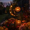 Doces ou Travessuras Acentos para Jardim Externo Halloween Luminária Solar de Estaca para Jardim, Gato Preto Abóbora na Lua Crescente com Lanterna Pendurada para Decoração de Caminho Assustador,