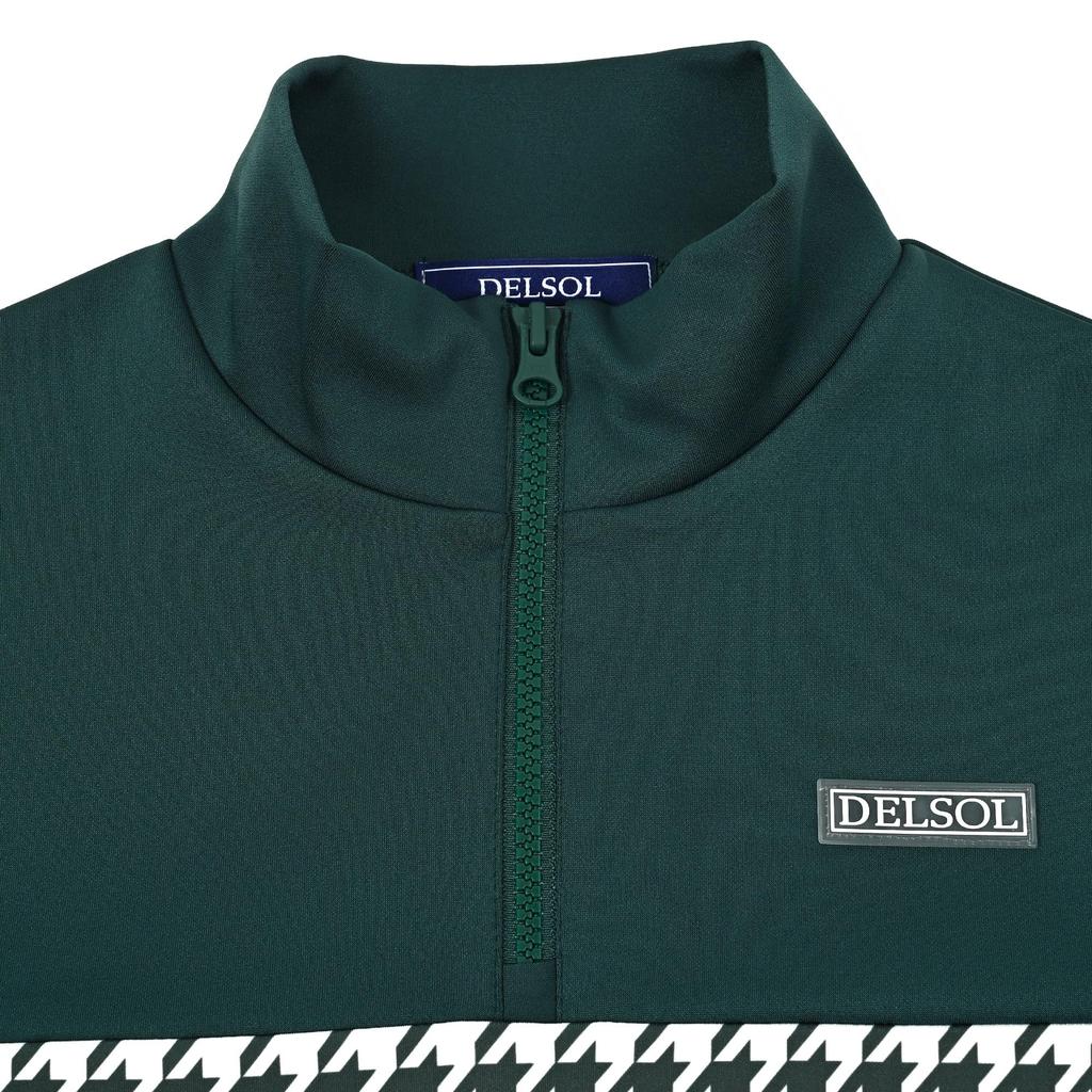 Delsol 7907 Hahnentrittmuster Ponte Langarm 2025 Golf Plus 4L Set, Grün, Stretch, Herbst/Winter Damenbekleidung, Halbreißverschluss, Größen, Grün, M, L, LL, 3L,