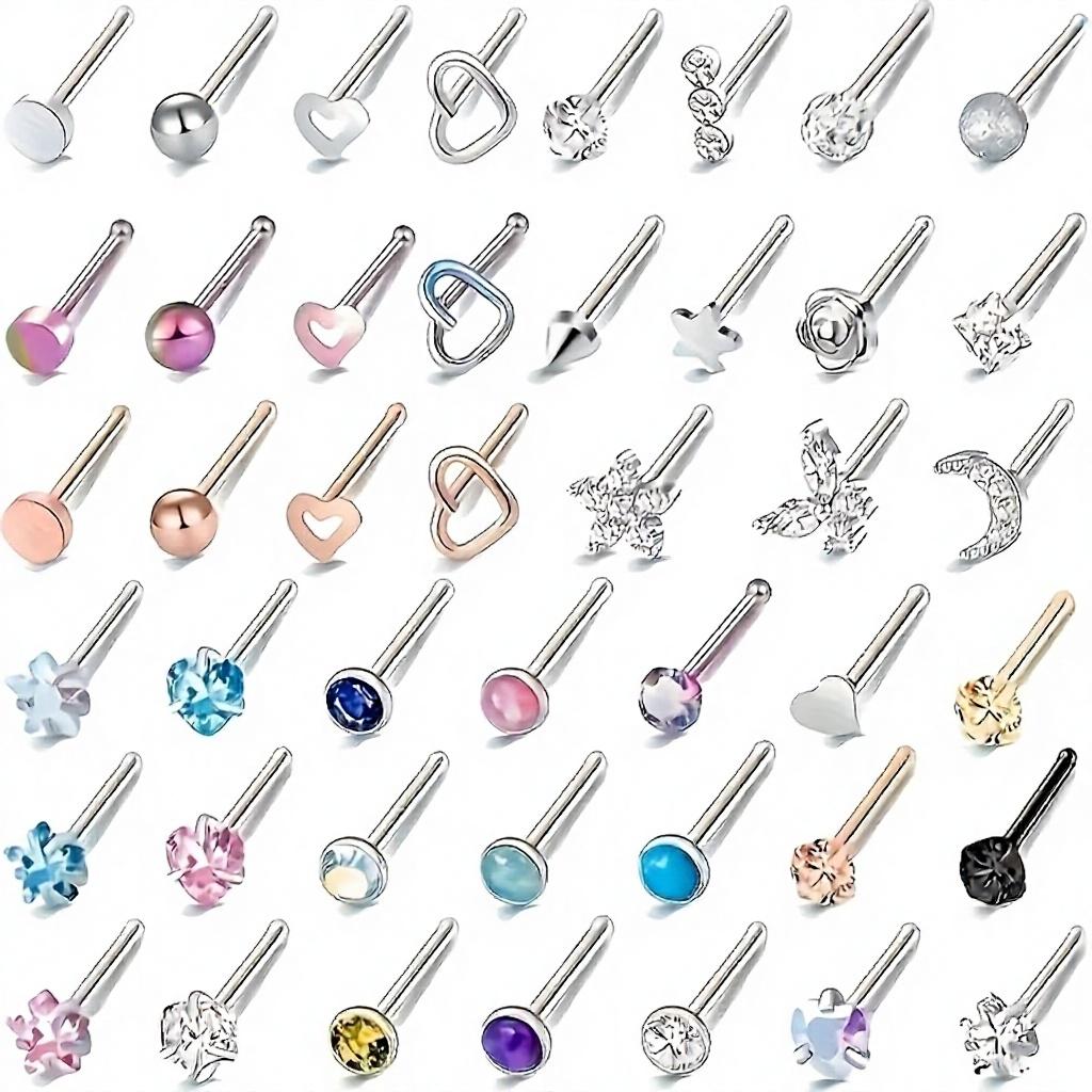 Exquisite and High-grade Stainless Steel Nose Studs, Ear Studs & Nose Rings Piercing Set for Women, Cute Feminine Jewelry