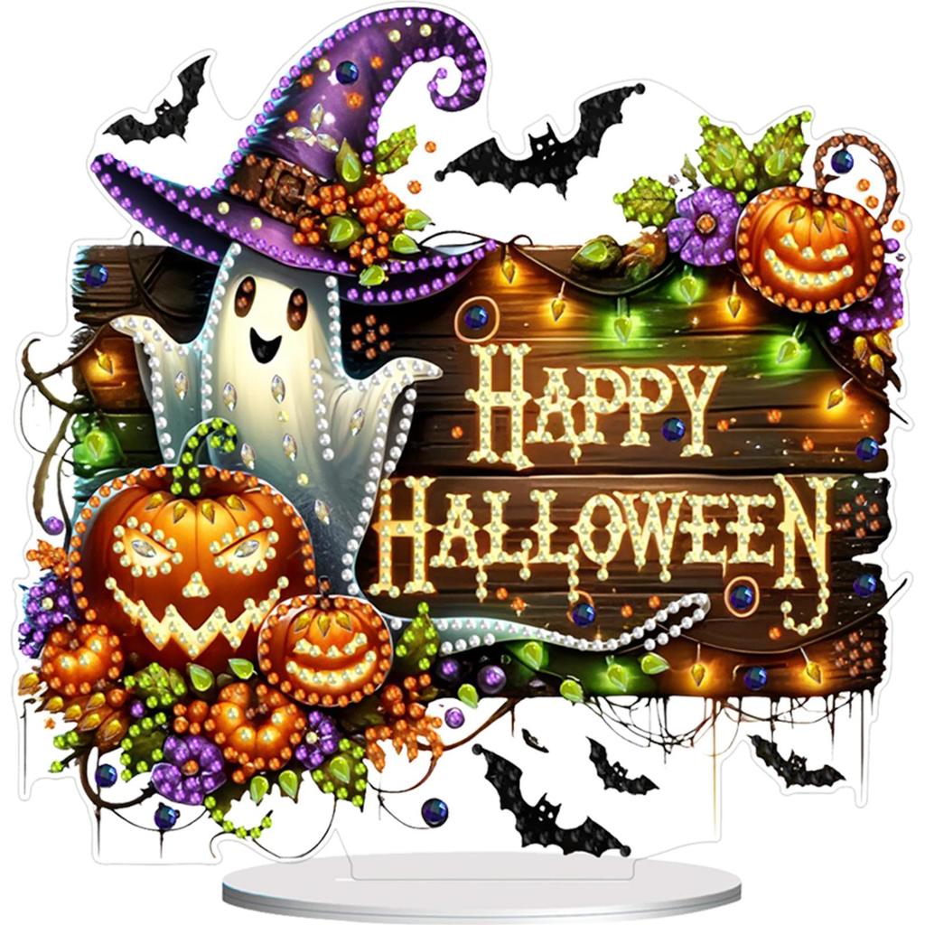 Acrylic Happy Halloween Diamond Painting Tabletop Ornaments Kit Table Top Diamond Painting Ornament Kits for Home Office Decor