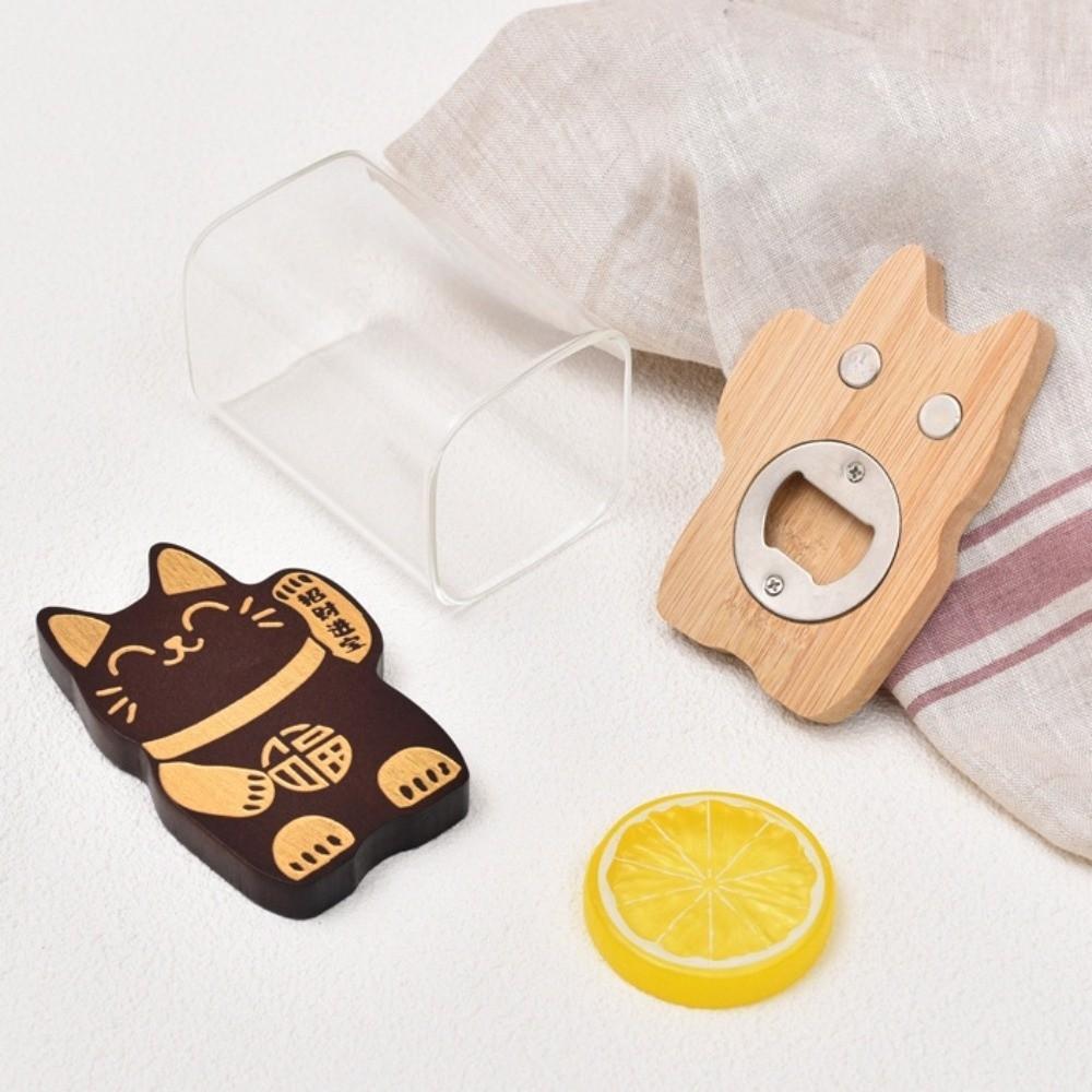 Wooden Fortune Cat Bottle Opener Lucky Magnetic Cap Remover Decoration Kitty Fridge Magnet Gift