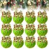 1-12PCS Green Furry Christmas Ball Ornaments with Bow for Tree Christmas Hanging Decor Soft Faux Fur Pom Ball Home Party Supply