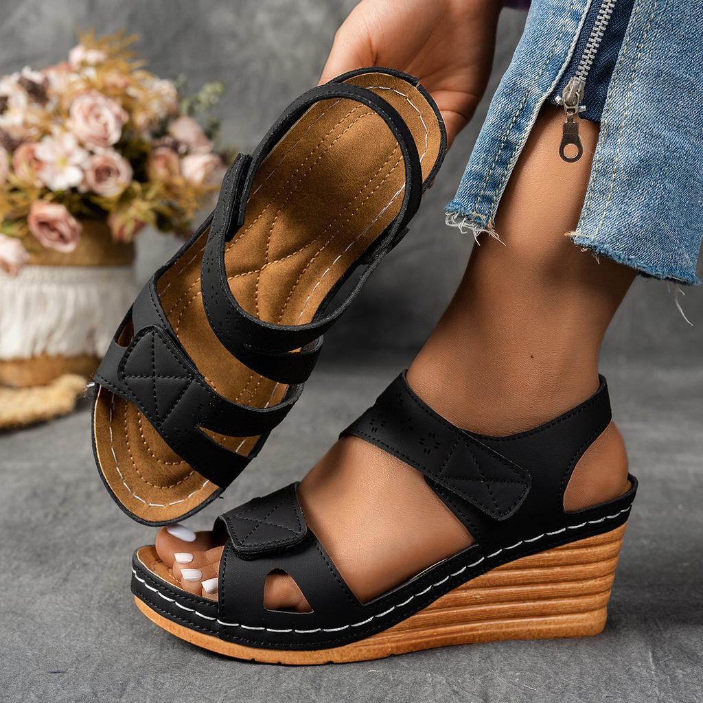 Damen Keilabsatz Sandalen, Damensandalen mit dicker Sohle in Übergröße