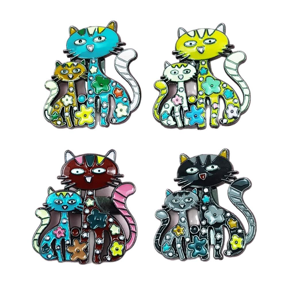Creative Cartoon Cat & Flower Brooch - Cute Drip Oil Animal Badge & Alloy Ornament
