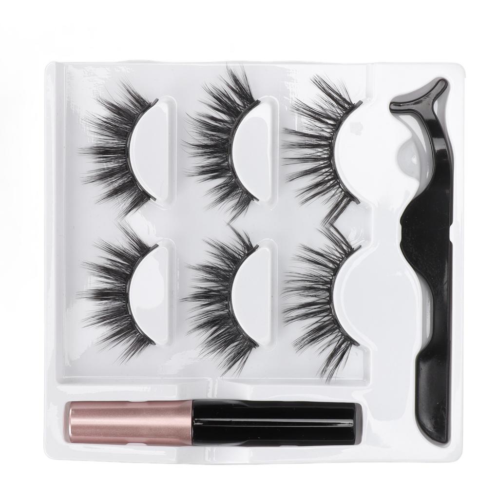 3 Pairs False Eyelashes Kit Glue Free Dense 6D Magnetic Eyelashes Kit for Stage Performance Daily Dating 5ml Eyeliner