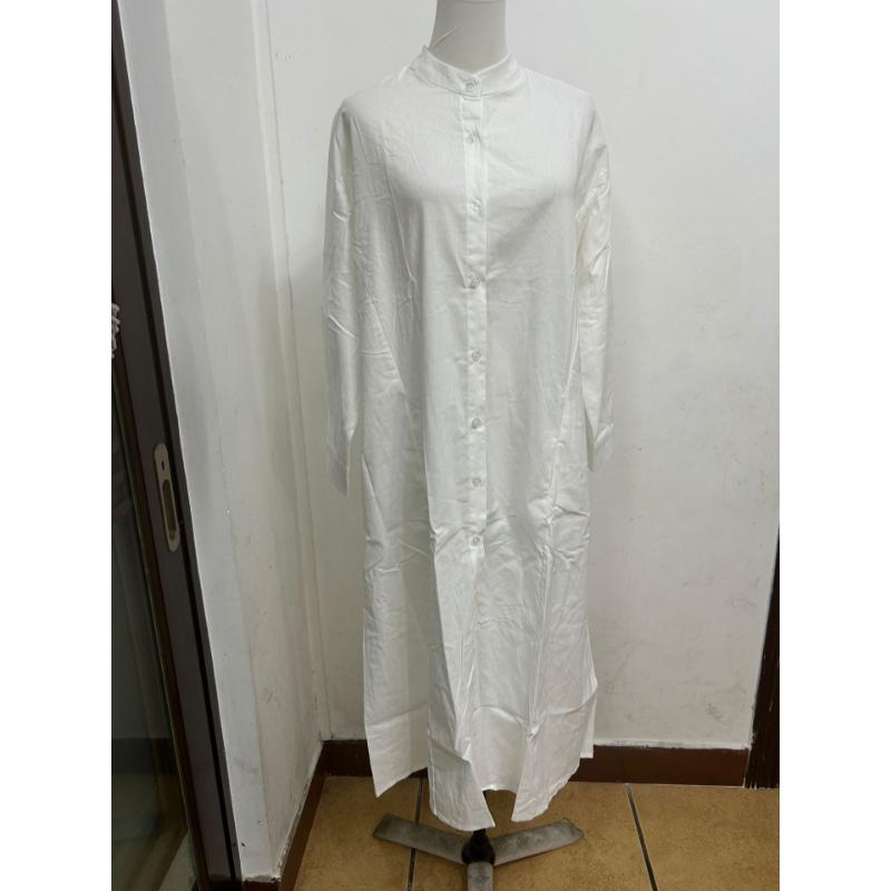 Damen Frühlings Sommer Baumwolle Leinen Maxikleid Hemdkragen Langarm Knöpfe Locker Große Größen Freizeitkleid mit Taschen für Tägliches Urlaubs Tragen