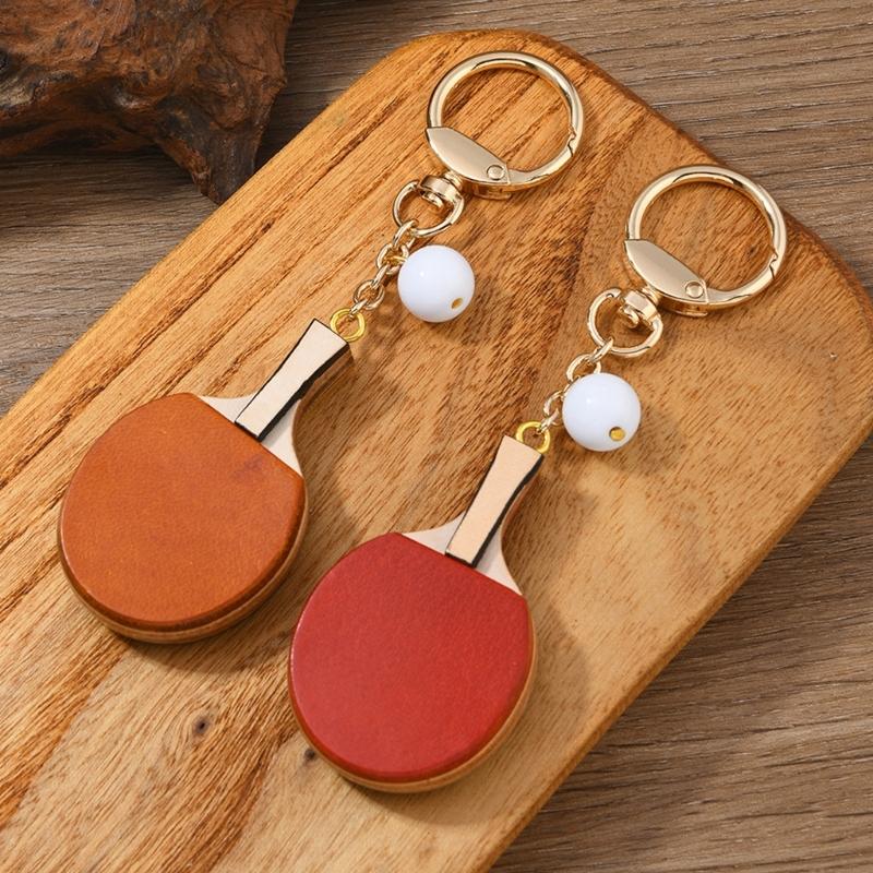 Table Tennis Paddle Keychain Retro Sports Charm with Leather-Look Finish, Gold-Tone Hardware for Daily Carry Use