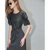 Demana Summer Round Neck Bubble Sleeve Knit Midi Dress