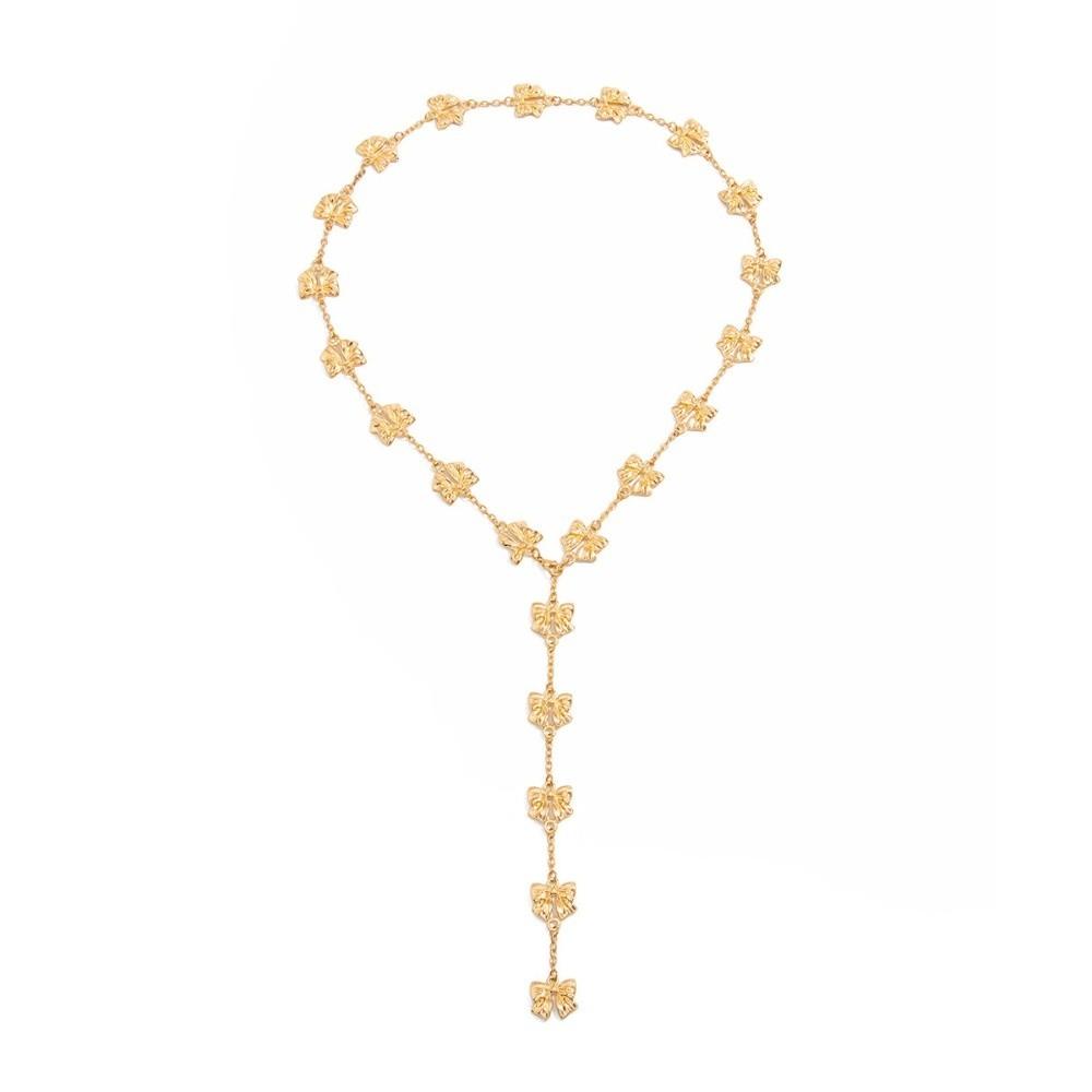 Simple Long Tassel Choker Punk Y-Shaped Sweater Chain Vintage Bow Pendant Necklace  Beach