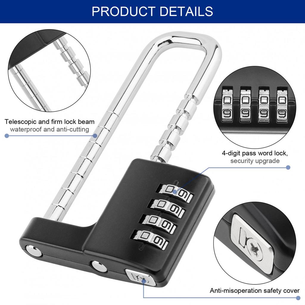 Combination Padlock Adjustable Shackle Lock Cabinet Lock Stainless Steel Locker Lock Code