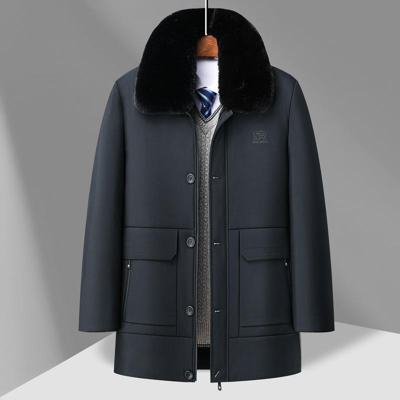 Middle-aged and Elderly Men's Men's Winter Cotton-padded Jacket with Big Fur Collar New Dad's Long Padded Down Cotton-padded Jacket